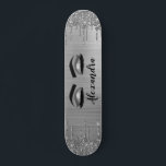 Silver Glitter Sparkle Eyelashes Monogram Name Skateboard<br><div class="desc">Silver Faux Foil Metallic Sparkle Glitter Brushed Metal Monogram Name and Initial Eyelashes (Lashes),  Eyelash Extensions and Eyes Skateboard. This makes the perfect sweet 16 birthday,  wedding,  bridal shower,  anniversary,  baby shower or bachelorette party gift for someone decorating her room in trendy cool style.</div>