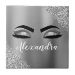 Silver Glitter Sparkle Eyelashes Monogram Name Tile<br><div class="desc">Silver Faux Foil Metallic Sparkle Glitter Brushed Metal Monogram Name and Initial Eyelashes (Lashes),  Eyelash Extensions and Eyes Decorative Tile. The design makes the perfect sweet 16 birthday,  wedding,  bridal shower,  anniversary,  baby shower or bachelorette party gift for someone looking for a trendy cool style.</div>