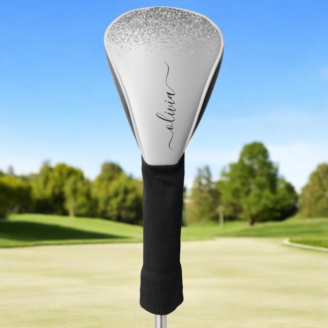 Silver Glitter Sparkle Glam Metal Monogram Name Golf Head Cover (Creator Uploaded)