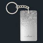 Silver Glitter Sparkle Glam Metal Monogram Name Key Ring<br><div class="desc">Silver Faux Foil Metallic Sparkle Glitter Brushed Metal Monogram Name Keychain. This makes the perfect sweet 16 birthday,  wedding,  bridal shower,  anniversary,  baby shower or bachelorette party gift for someone that loves glam luxury and chic styles.</div>