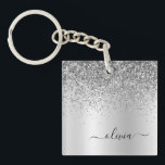 Silver Glitter Sparkle Glam Metal Monogram Name Key Ring<br><div class="desc">Silver Faux Foil Metallic Sparkle Glitter Brushed Metal Monogram Name Keychain. This makes the perfect sweet 16 birthday,  wedding,  bridal shower,  anniversary,  baby shower or bachelorette party gift for someone that loves glam luxury and chic styles.</div>