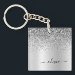 Silver Glitter Sparkle Glam Metal Monogram Name Key Ring<br><div class="desc">Silver Faux Foil Metallic Sparkle Glitter Brushed Metal Monogram Name Keychain. This makes the perfect sweet 16 birthday,  wedding,  bridal shower,  anniversary,  baby shower or bachelorette party gift for someone that loves glam luxury and chic styles.</div>