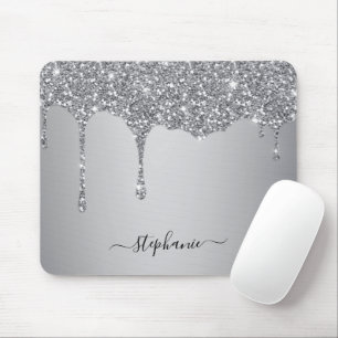 Silver Glitter Sparkle Hand Lettered Name Custom Mouse Mat