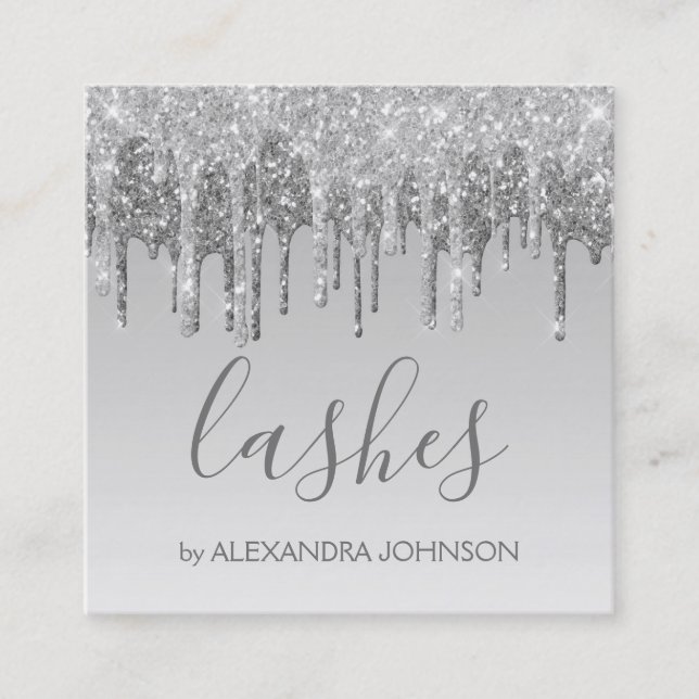 Silver Glitter Sparkle Lashes Square Business Card (Front)