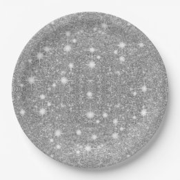 Silver Glitter Sparkle Metal Metallic Look Paper Plate