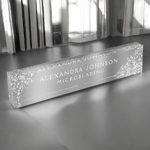 Silver Glitter Sparkle Microblading Brows Salon Nameplate