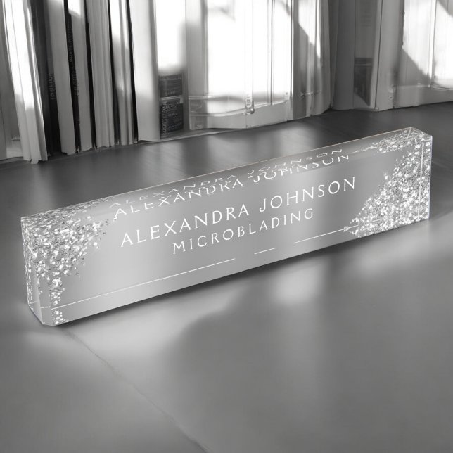 Silver Glitter Sparkle Microblading Brows Salon Nameplate (Creator Uploaded)
