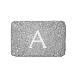 Silver Glitter Sparkle Monogram Bath Mat