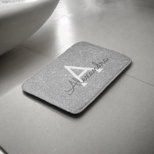 Silver Glitter Sparkle Monogram Bath Mat