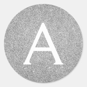 Silver Glitter & Sparkle Monogram Birthday Classic Round Sticker