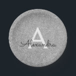 Silver Glitter & Sparkle Monogram Birthday Paper Plate<br><div class="desc">Silver Faux Glitter and Sparkle Elegant Birthday or Bachelorette Party Plates. These Birthday Party Plates can be customised to include your initial and first name. These would also be great for a 25th anniversary party.</div>