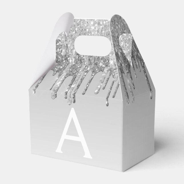 Silver Glitter & Sparkle Monogram Favour Box (Front Side)