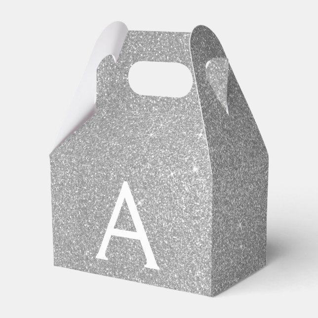 Silver Glitter & Sparkle Monogram Favour Box (Front Side)
