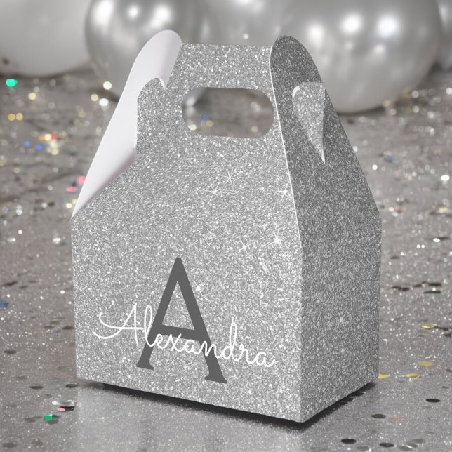Silver Glitter & Sparkle Monogram Favour Box (Creator Uploaded)