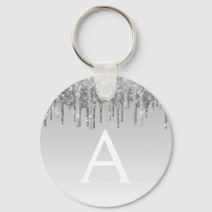 Silver Glitter & Sparkle Monogram Key Ring