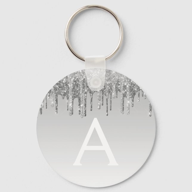 Silver Glitter & Sparkle Monogram Key Ring (Front)