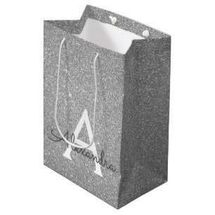 Silver Glitter & Sparkle Monogram Medium Gift Bag
