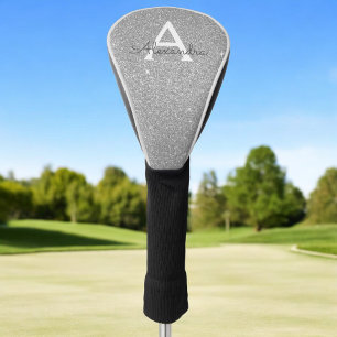 Silver Glitter & Sparkle Monogram Name Golf Head Cover