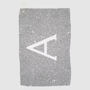 Silver Glitter & Sparkle Monogram Name Golf Towel