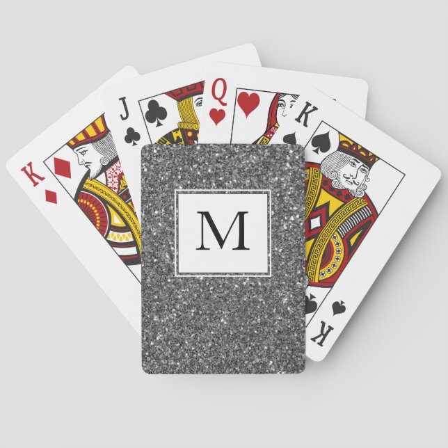 Silver Glitter Sparkle MONOGRAM Playing Cards (Back)