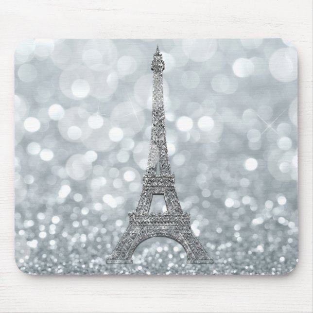 Silver Glitter Sparkle Paris Eiffel Tower Glam Mouse Mat (Front)