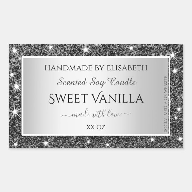 Silver Glitter Sparkle Product Packaging Labels (Front)