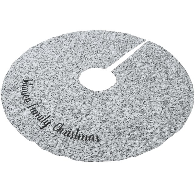 Silver glitter sparkles black white Personalise Brushed Polyester Tree Skirt (Angled)