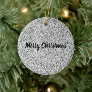 Silver glitter sparkles black white Personalise Ceramic Tree Decoration