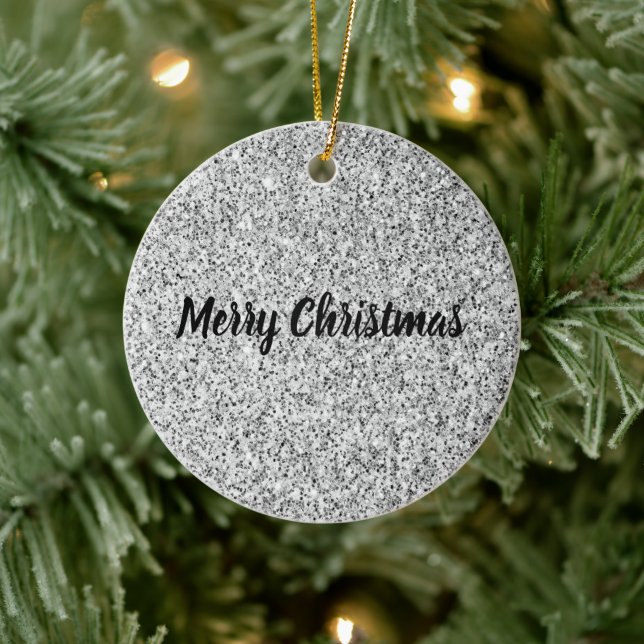 Silver glitter sparkles black white Personalise Ceramic Tree Decoration (Tree)