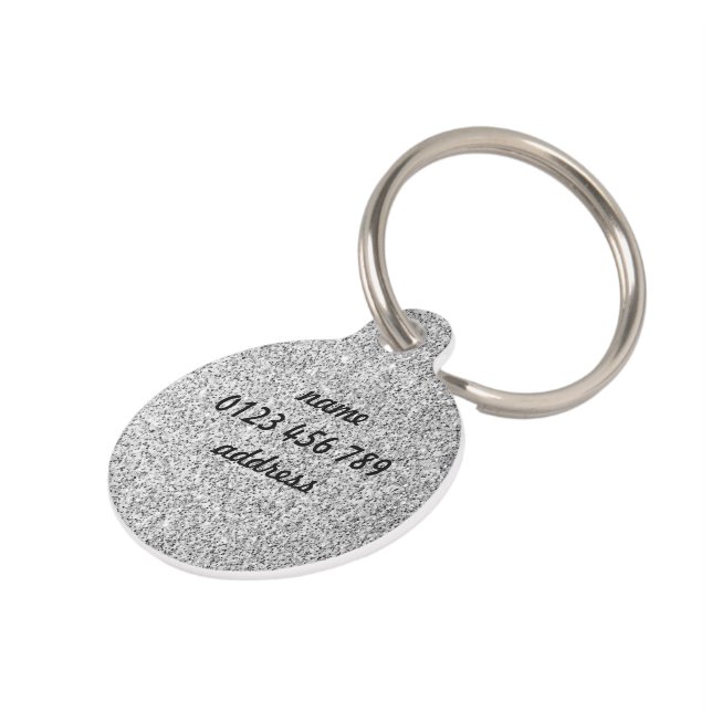 Silver glitter sparkles black white Personalise Pet Tag (Side)