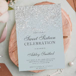 Silver glitter sparkles blue chic sweet sixteen invitation<br><div class="desc">A modern,  pretty chic and elegant silver glitter shower ombre with dusty blue colour block Sweet 16 birthday party invitation .</div>