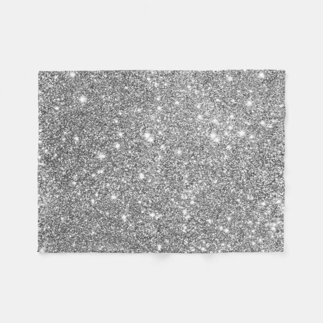Silver Glitter Sparkles Fleece Blanket (Front (Horizontal))