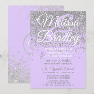 Silver Glitter Sparkles Lavender Purple Wedding Invitation