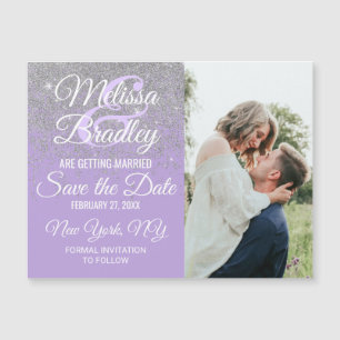 Silver Glitter Sparkles Lavender Save the Date