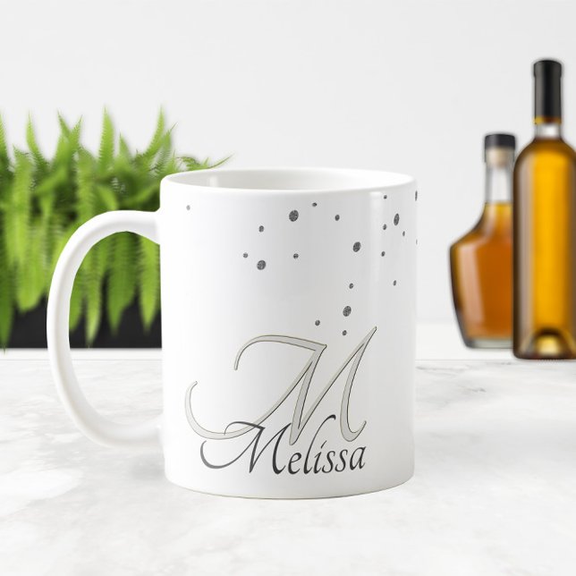 ✨ Silver Glitter Sparkles Name and Monogram  Coffee Mug (✨ Silver Glitter Sparkles Name and Monogram Coffee Mug
)