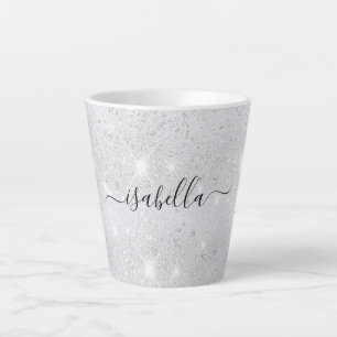 Silver glitter sparkles name script  latte mug