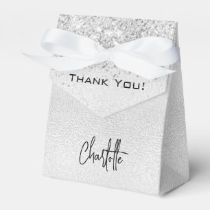 Silver glitter sparkles name script thank you favour box