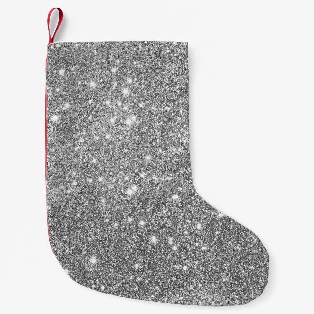 Silver Glitter Sparkles Small Christmas Stocking (Front)