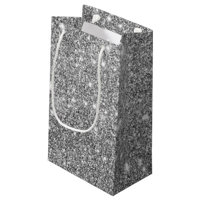 Silver Glitter Sparkles Small Gift Bag (Back Angled)