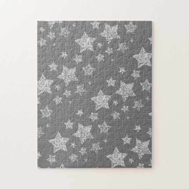 Silver glitter sparkles Stars pattern light gray Jigsaw Puzzle (Vertical)
