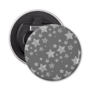 Silver glitter sparkles Stars pattern light grey Bottle Opener