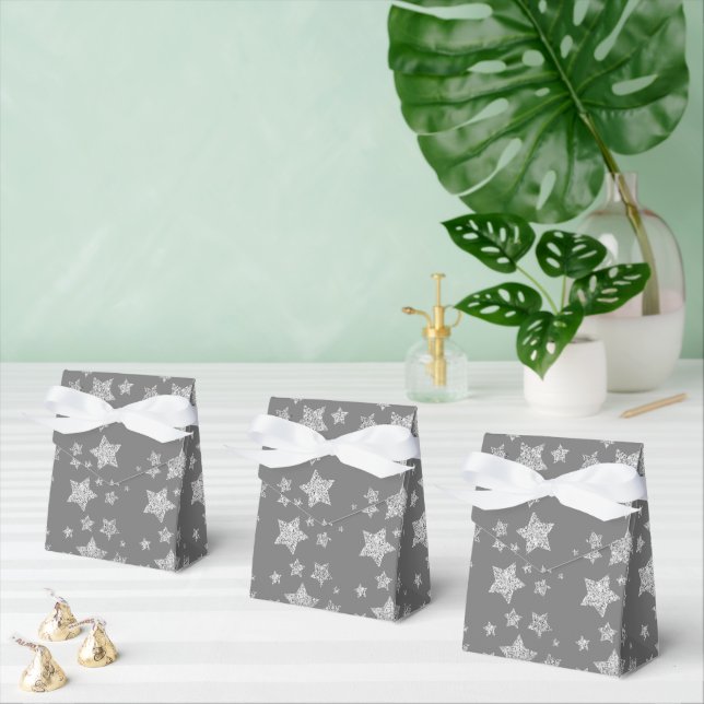 Silver glitter sparkles Stars pattern light grey Favour Box (Multiple)