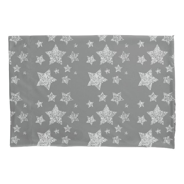 Silver glitter sparkles Stars pattern light grey Pillowcase (Front)