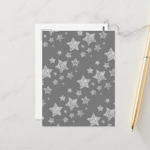 Silver glitter sparkles Stars pattern light grey Postcard