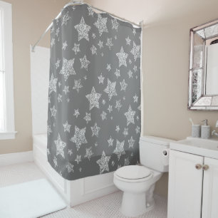 Silver glitter sparkles Stars pattern light grey Shower Curtain