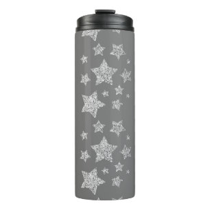 Silver glitter sparkles Stars pattern light grey Thermal Tumbler