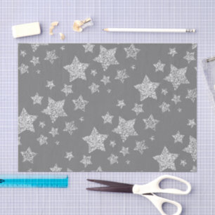 Silver glitter sparkles Stars pattern light grey Tissue Paper