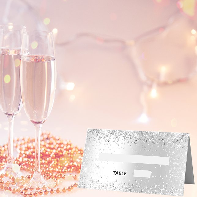 Silver glitter sparkles wedding place card (Creator Uploaded)