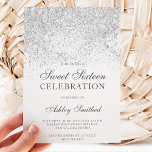 Silver glitter sparkles white chic sweet sixteen invitation<br><div class="desc">A modern,  pretty chic and elegant silver glitter shower ombre with white colour block Sweet 16 birthday party invitation .</div>