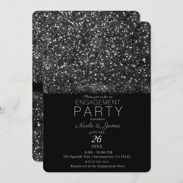 Silver Glitter Sparkling Lights Engagement Party Invitation (Front/Back)
